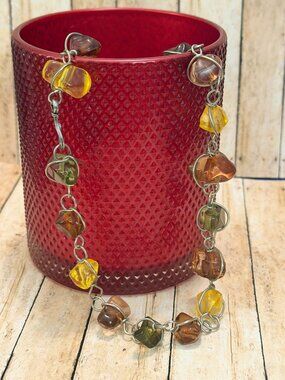 Abra Couture Resin Amber Nugget Cage Link Necklace Handmade Signed
